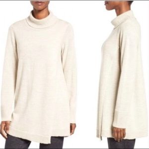 Eileen Fisher Oatmeal Beige Cream Wool Turtleneck Sweater Tunic Yak Alpaca